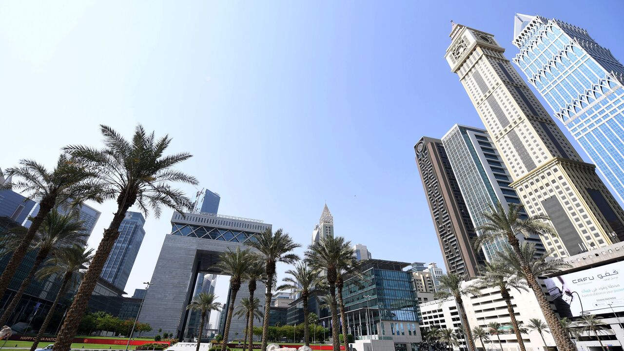 This picture shows Dubai's Financial Center in Sheikh Zayed road on October 2, 2019 in Dubai. - With the highest tower in the world, grand commercial centres and artificial islands, Dubai projects an image of prosperity, even as the city-state races to court investors to bolster a flagging economy. Despite boasting the most diverse economy in the Gulf region, the emirate's vital property, tourism and trade sectors have weakened in recent years. (Photo by KARIM SAHIB / AFP) (Photo by KARIM SAHIB/AFP via Gett