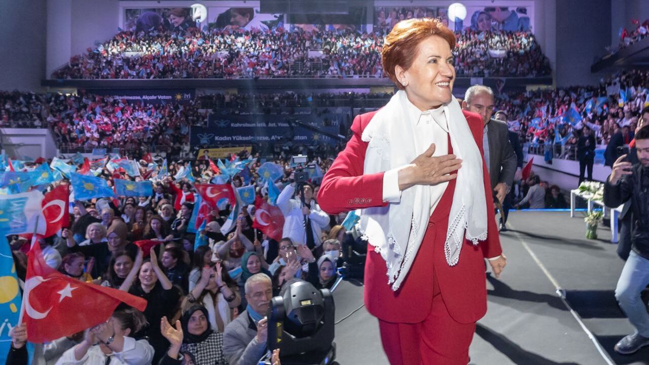 Meral Aksener, the leader of the Iyi Party and the only female chairman at the opposition's Table of Six, addresses women on Dec. 25, 2022.