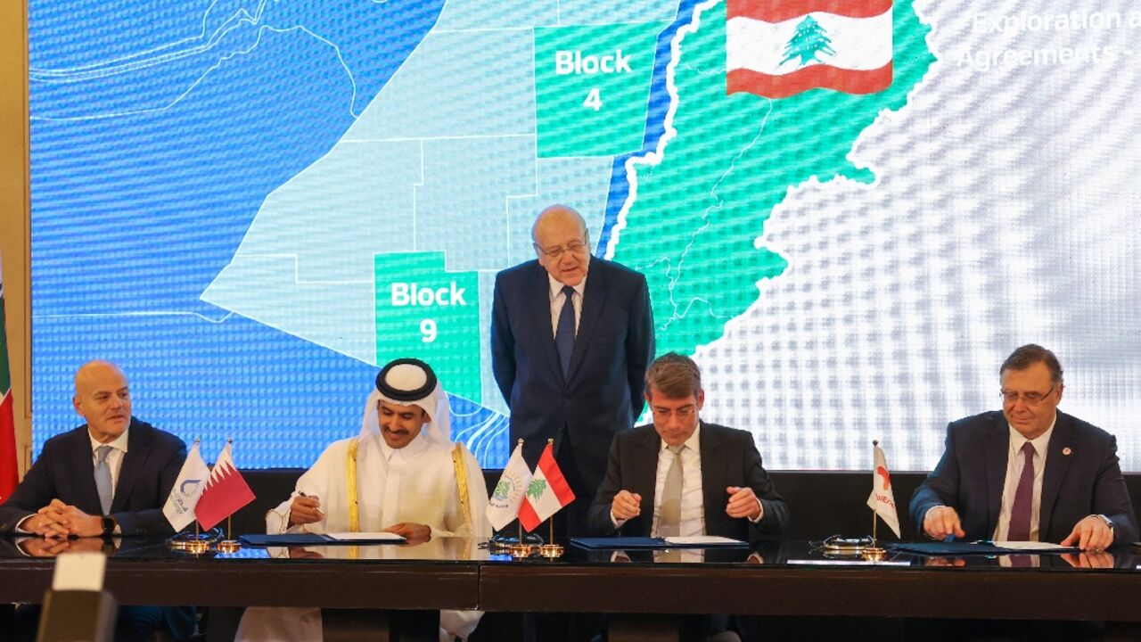 Lebanese Energy Minister Walid Fayad and his Qatari counterpart Saad al-Kaabi, who is also QatarEnergy's chief executive, signed the deal Sunday, along with the Eni and TotalEnergies chief Lebanese Energy Minister Walid Fayad and his Qatari counterpart Saad al-Kaabi, who is also QatarEnergy's chief executive, signed the deal Sunday, along with the Eni and TotalEnergies chief