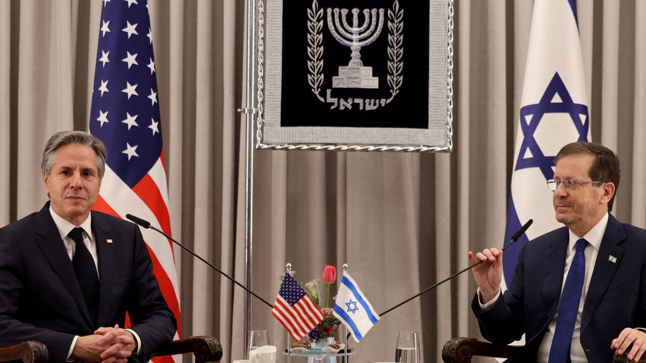 US Secretary of State Antony Blinken (L) meets with Israeli President Isaac Herzog, on Jan. 30, 2023, in Jerusalem. 