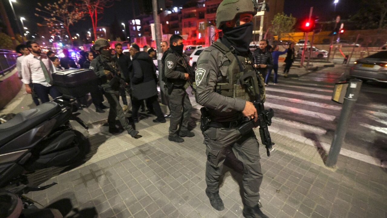 Israel security forces deploy at the scene of the deadly shooting outside a synagogue in a Jewish settler neighbourhood of Israeli-annexed east Jerusalem Israel security forces deploy at the scene of the deadly shooting outside a synagogue in a Jewish settler neighbourhood of Israeli-annexed east Jerusalem
