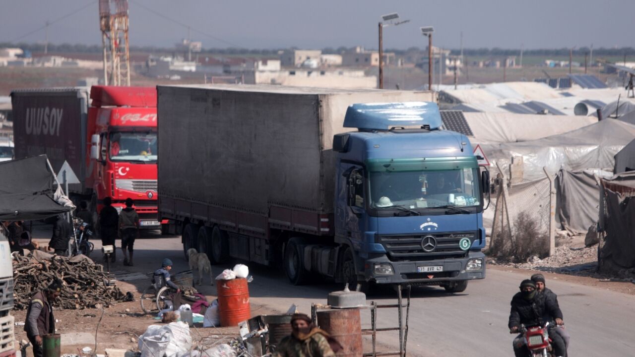 A convoy of trucks from Doctors Without Borders (MSF) carrying aid for earthquake victims arrived in Syria from Turkey via the Al-Hammam border crossing A convoy of trucks from Doctors Without Borders (MSF) carrying aid for earthquake victims arrived in Syria from Turkey via the Al-Hammam border crossing