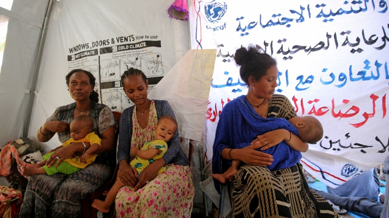 Ethiopian refugees receive maternity care in Sudan's eastern Kassala state in November 2020