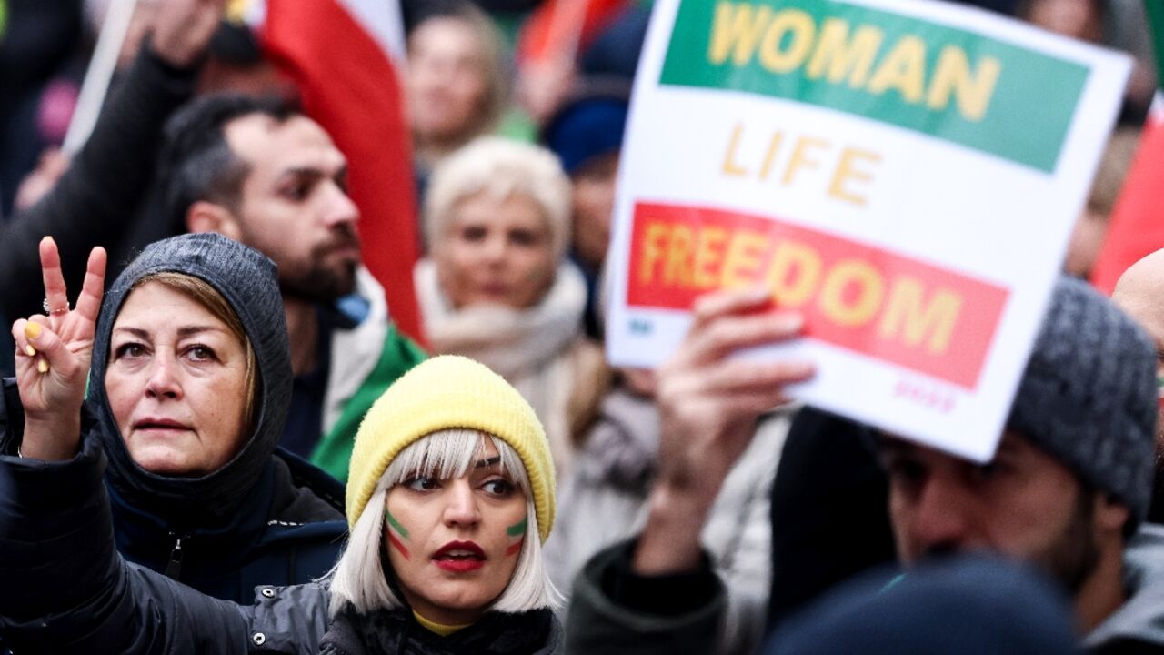 Thousands of demonstrators protested in Brussels against the the crackdown by the Iranian authorities Thousands of demonstrators protested in Brussels against the the crackdown by the Iranian authorities