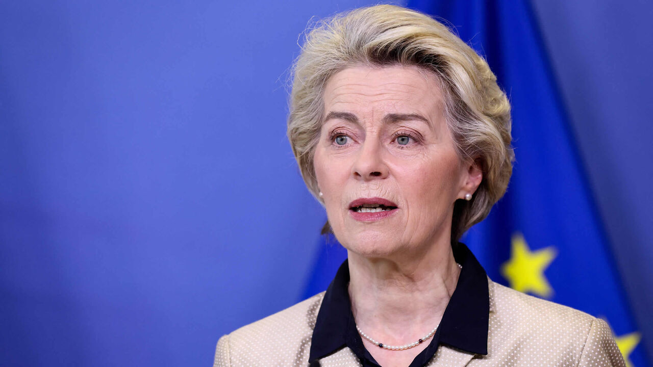 European Commission President Ursula von der Leyen gives a press conference at the EU headquarters, Brussels, Belgium, Feb. 16, 2023.