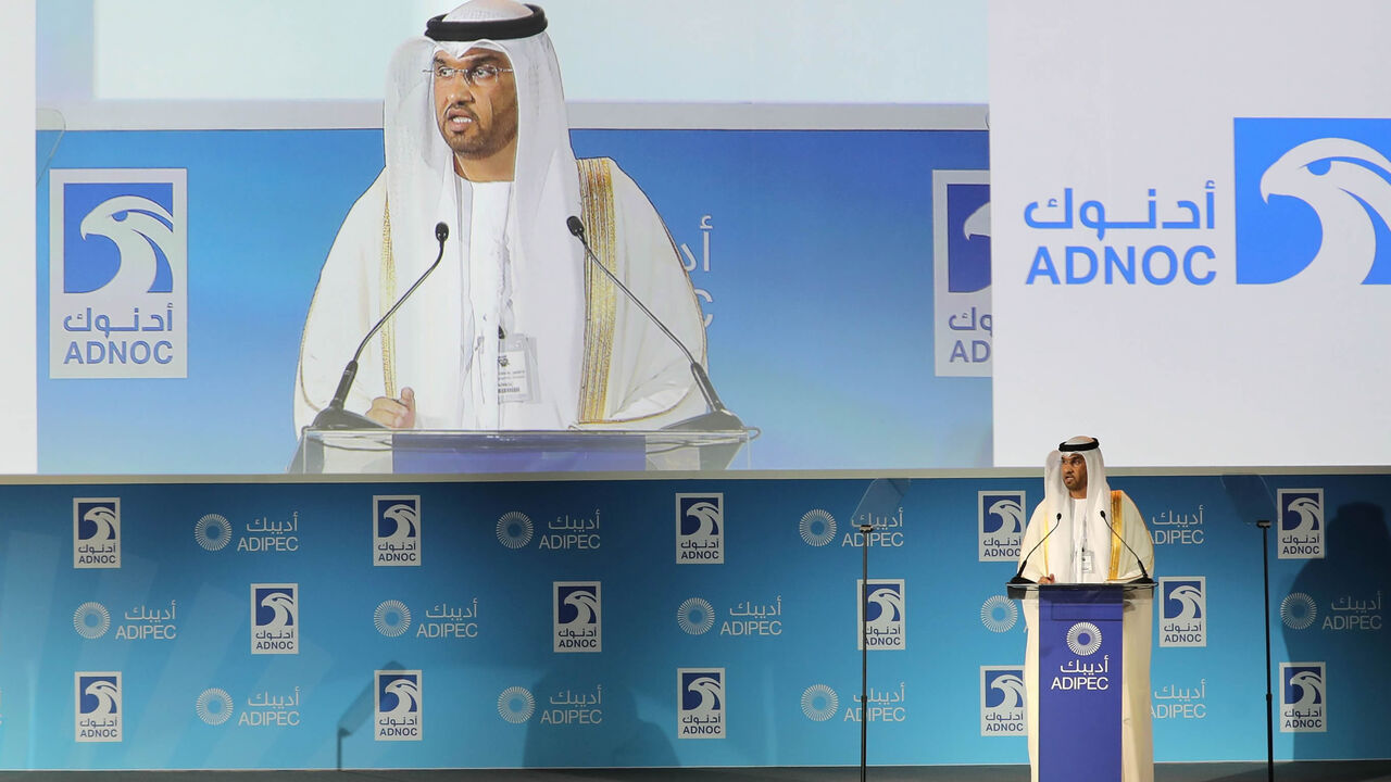 UAE Minister of State and ADNOC Group CEO Sultan Ahmed Al Jaber speaks during the Abu Dhabi International Petroleum Exhibion and Conference at the Abu Dhabi National Exhibition Center, United Arab Emirates, Nov. 13, 2017.