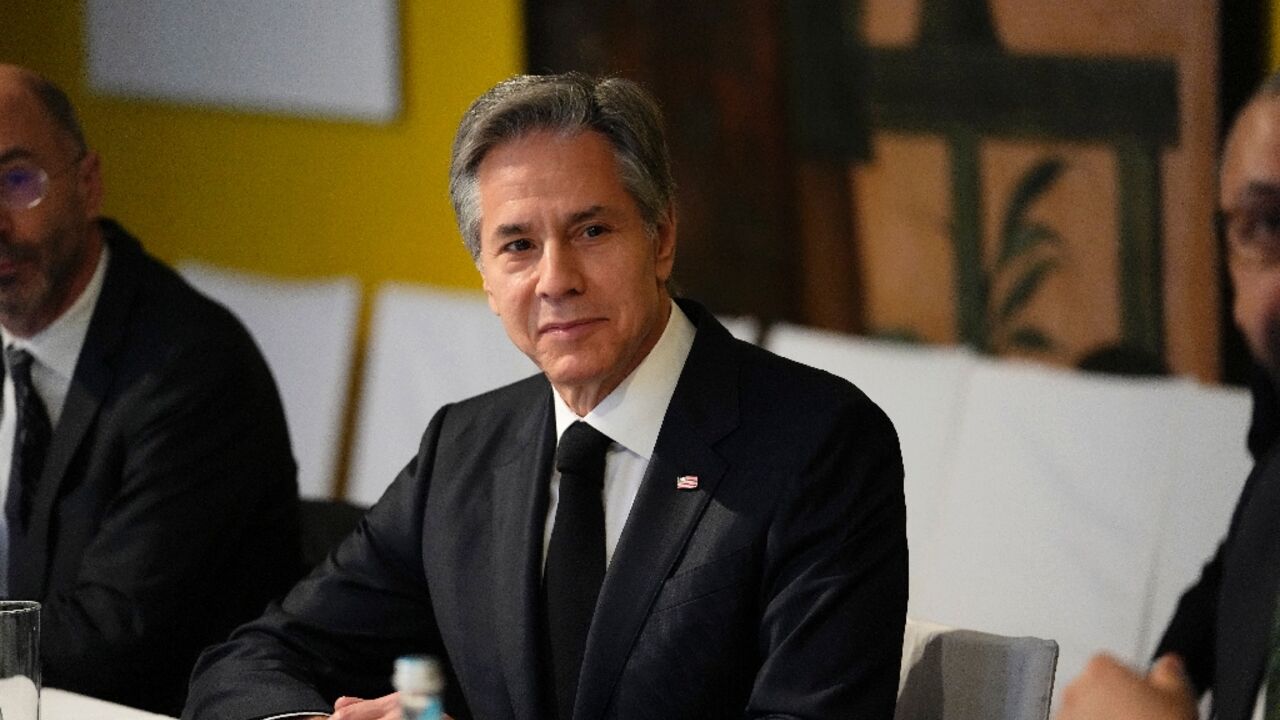 US Secretary of State Antony Blinken (C) spoke with Palestinian president Mahmud Abbas on February 18, 2023 US Secretary of State Antony Blinken (C) spoke with Palestinian president Mahmud Abbas on February 18, 2023