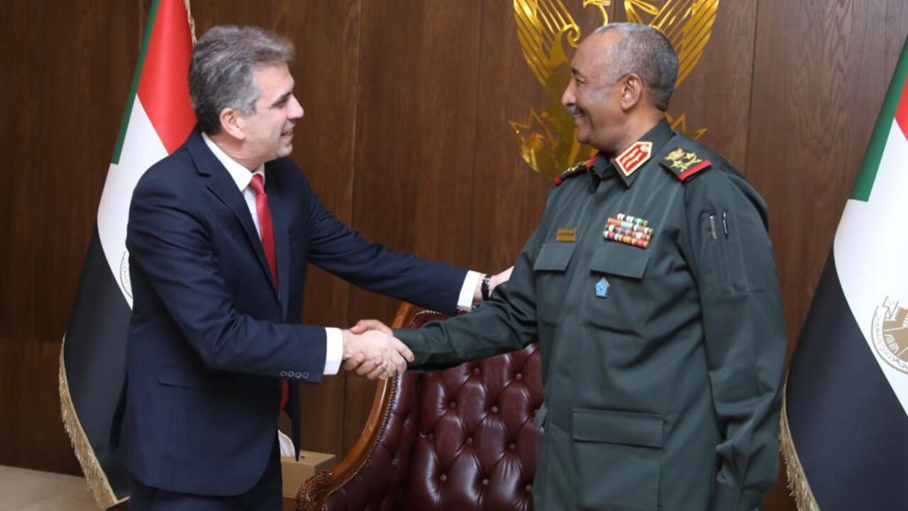 Photo of Sudan military leader Abdul Fattah al-Burhan from his meeting today in Khartoum with Israeli FM Eli Cohen