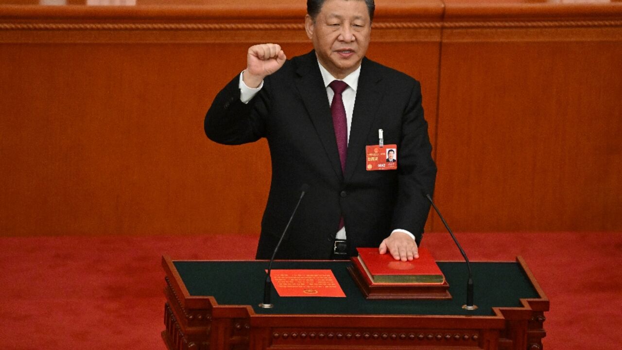 China's President Xi Jinping was re-elected as president for a third term at the National People's Congress in the Great Hall of the People in Beijing on March 10, 2023