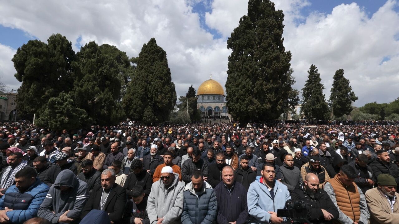 Thousands of Muslims pack Jerusalem's Al-Aqsa mosque compound for the second Friday of Ramadan Thousands of Muslims pack Jerusalem's Al-Aqsa mosque compound for the second Friday of Ramadan