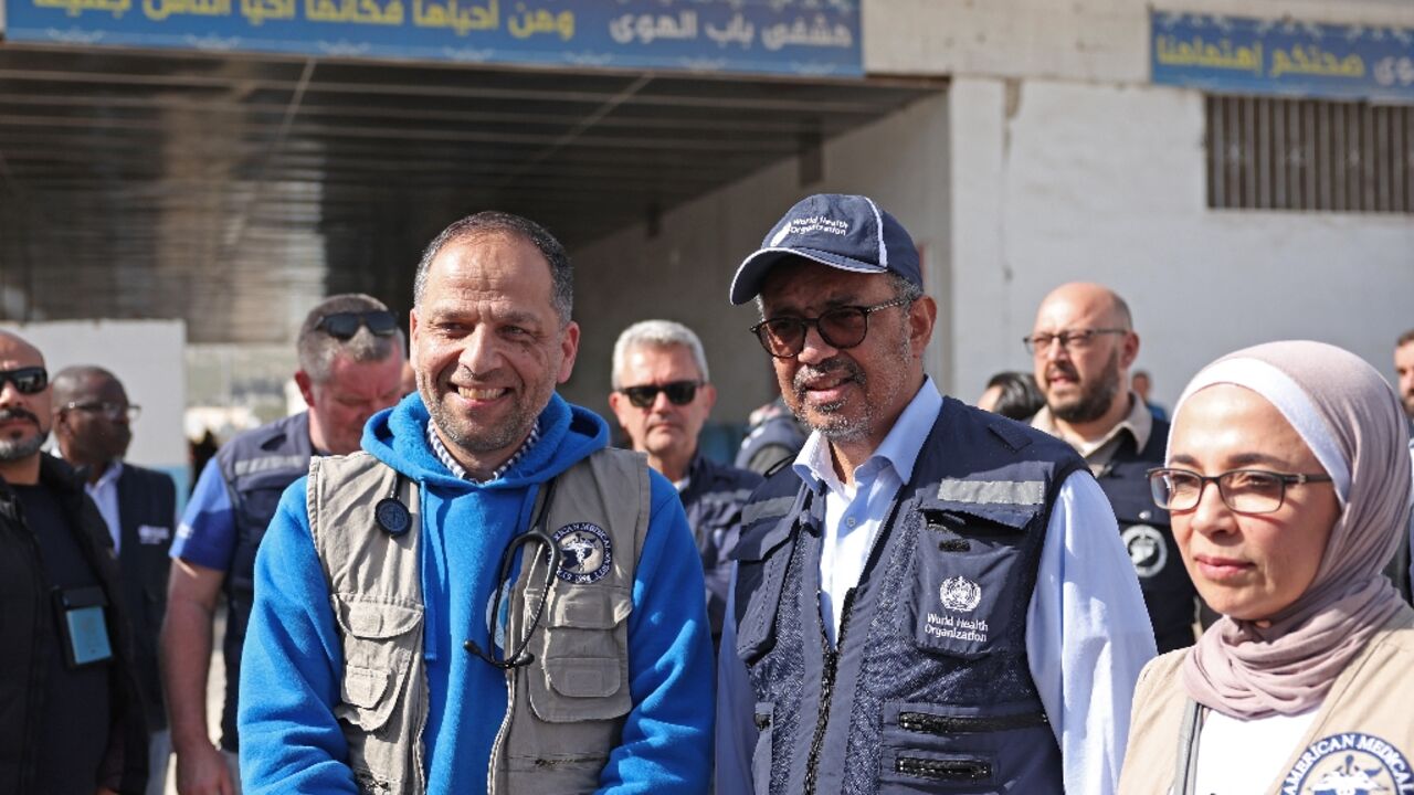 World Health Organisation chief Tedros Adhanom Ghebreyesus (C) visits a hospital run by the Syrian American Medical Society in Bab al-Hawa near the border with Turkey on March 1, 2023 World Health Organisation chief Tedros Adhanom Ghebreyesus (C) visits a hospital run by the Syrian American Medical Society in Bab al-Hawa near the border with Turkey on March 1, 2023