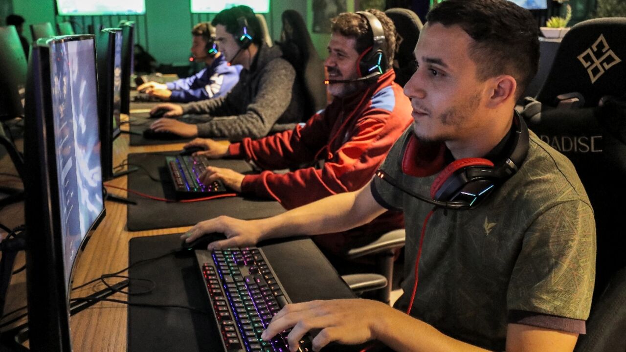 Young Libyans glued to their gaming screens in the Libyan capital Tripoli