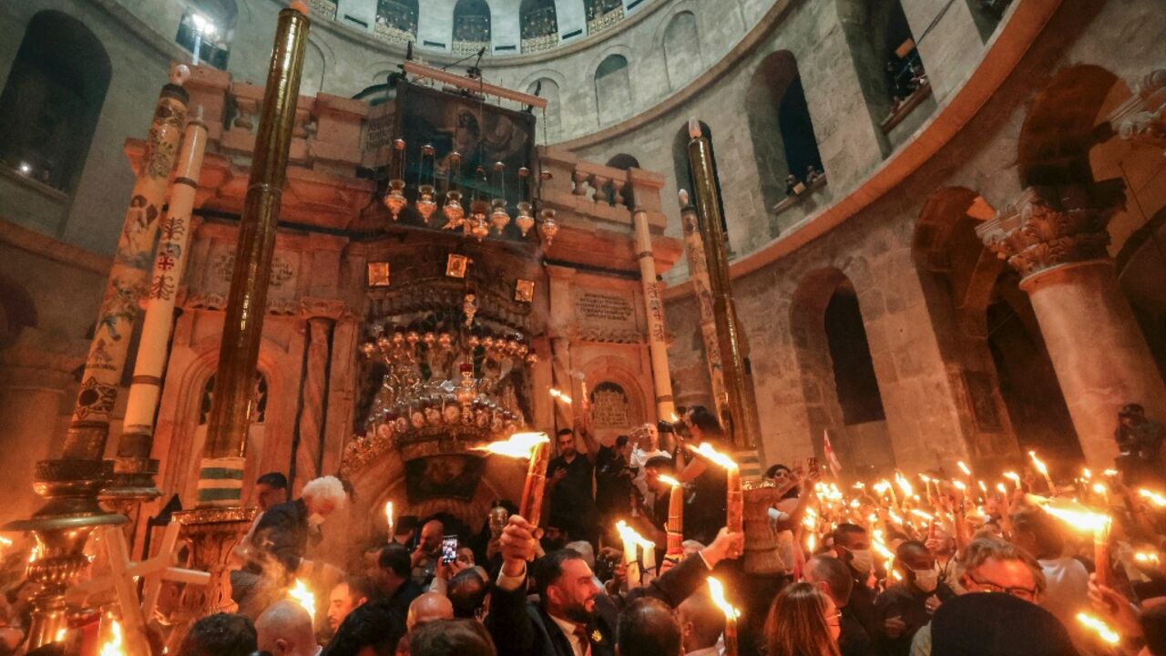 The annual Holy Fire ceremony marks the most important event in the Orthodox calendar and takes place on Easter Sunday in Jerusalem's Church of the Holy Sepulchre where Christians believe Jesus's tomb lies