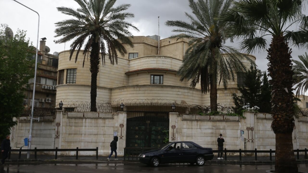 Saudi Arabia has said that its diplomats will resume work in Syria -- pictured is the closed Saudi embassy in Damascus in April 2023