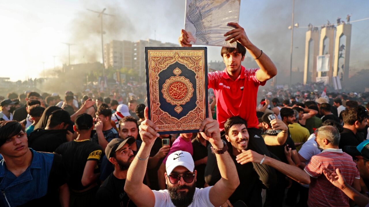 Iraqis hold a second day of protests outside the Swedish embassy in Baghdad against a Koran burning in Stockholm Iraqis hold a second day of protests outside the Swedish embassy in Baghdad against a Koran burning in Stockholm