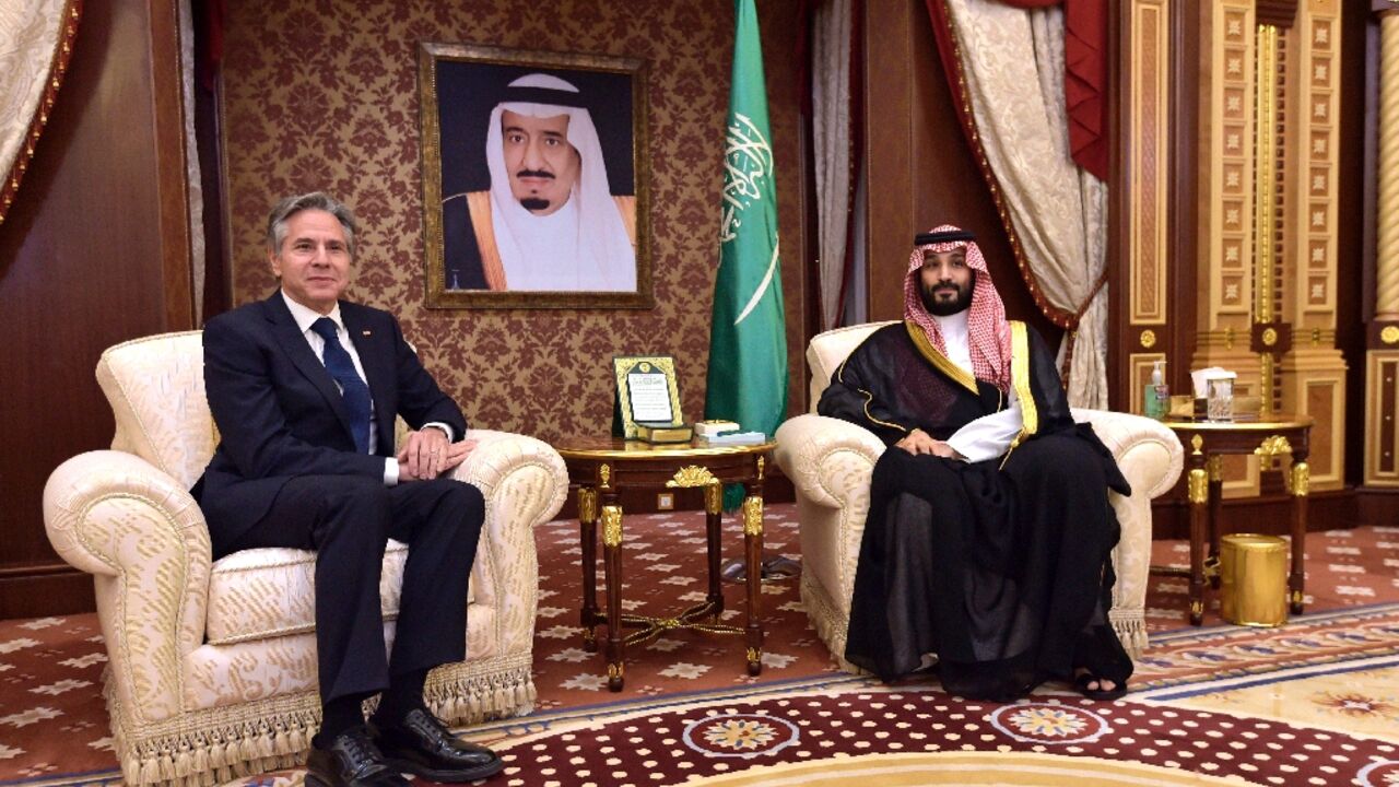 US Secretary of State Antony Blinken meets Saudi Crown Prince Mohammed bin Salman in the coastal city of Jeddah before heading to the capital Riyadh for talks with Gulf Arab officials