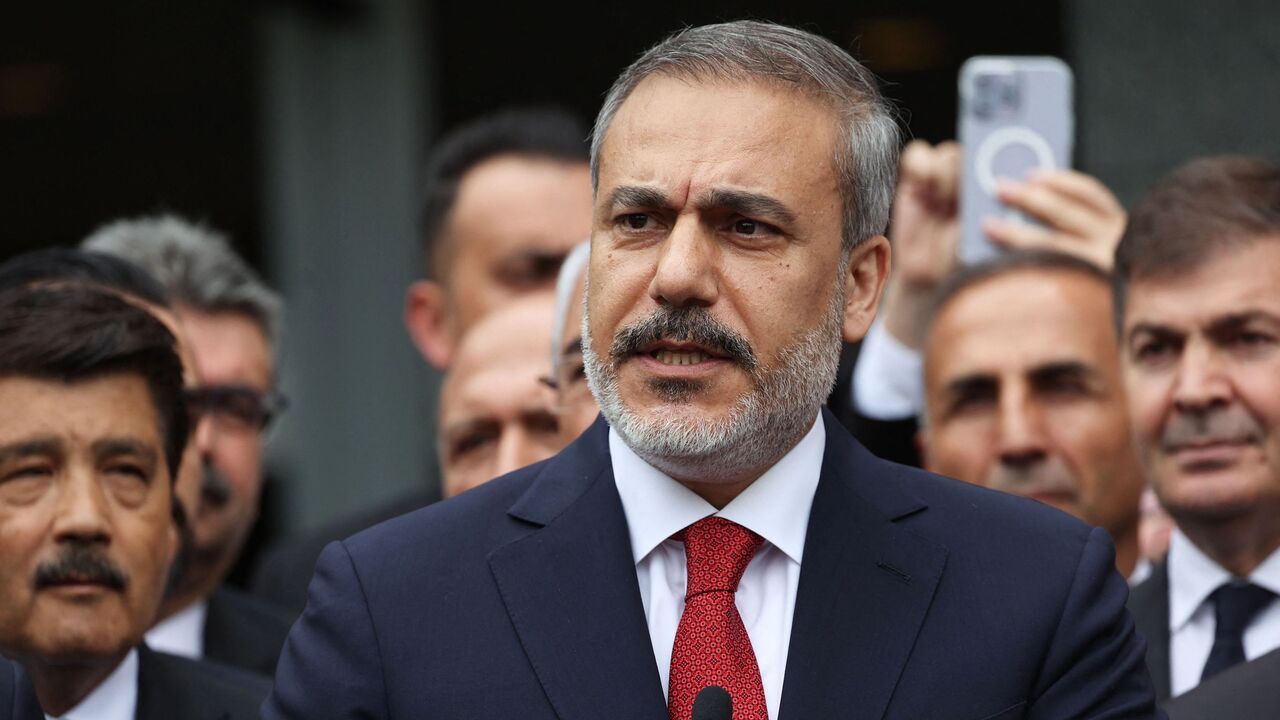 Turkey's newly appointed Foreign Affairs Minister Hakan Fidan delivers a speech during a handover ceremony in Ankara on June 5, 2023.