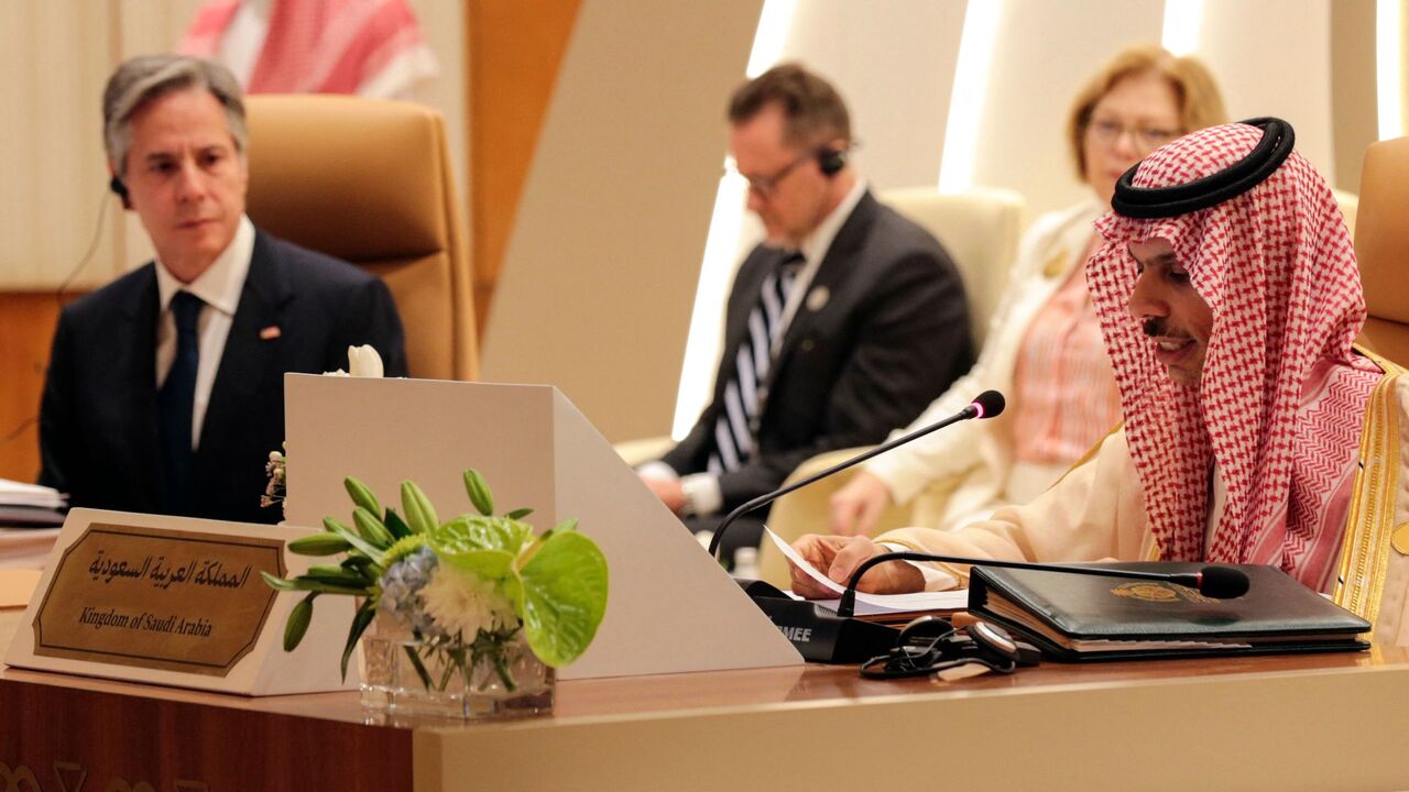 US Secretary of State Antony Blinken (L) attends a joint news conference with Saudi Foreign Minister Faisal Bin Farhan at the Intercontinental Hotel in Riyadh, Saudi Arabia, on June 8, 2023.