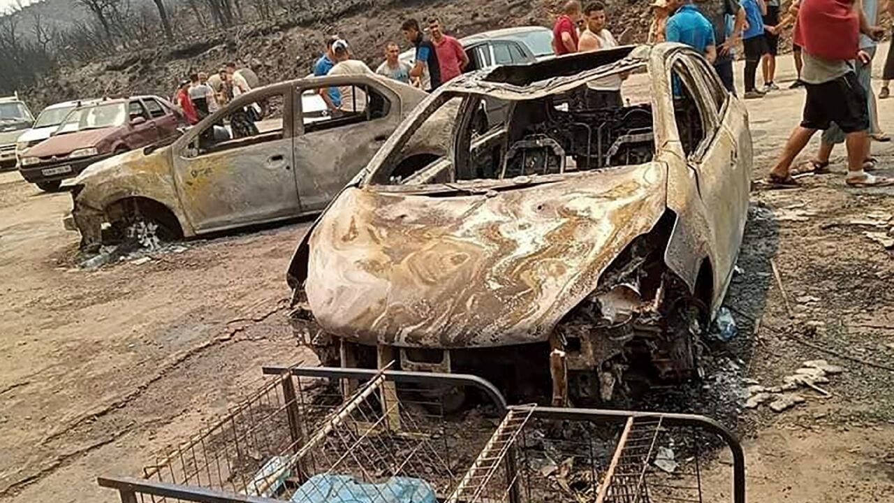 Fire damage in the Algerian town of Toudja 