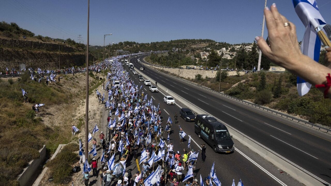 Protesters against the judicial overhaul have been on a days-long march from Tel Aviv to Jerusalem Protesters against the judicial overhaul have been on a days-long march from Tel Aviv to Jerusalem