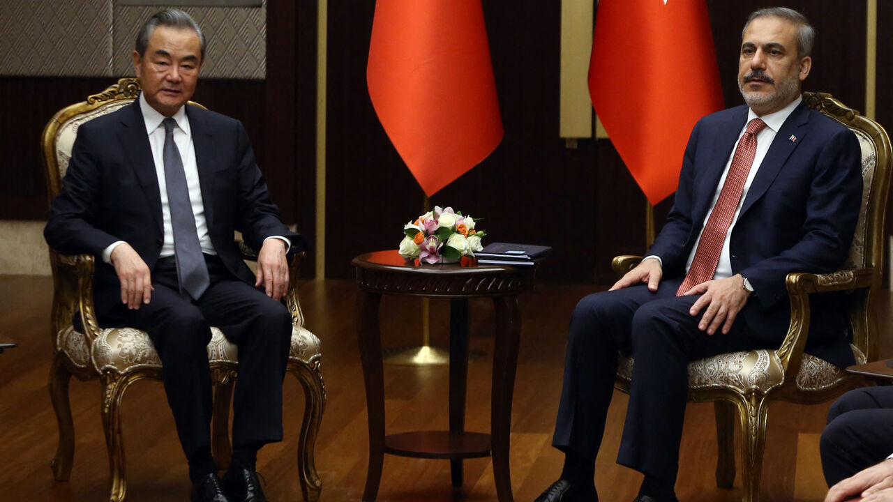 Turkish Foreign Minister, Hakan Fidan (R) meets with his Chinese counterpart and Director of the Office of the Central Foreign Affairs Commission, Wang Yi (L) in Ankara, on July 26, 2023. Wang Yi this week returns as China's foreign minister, stepping into a job he held for almost a decade in the face of the month-long absence of deposed diplomat Qin Gang. (Photo by POOL / AFP) (Photo by -/POOL/AFP via Getty Images)