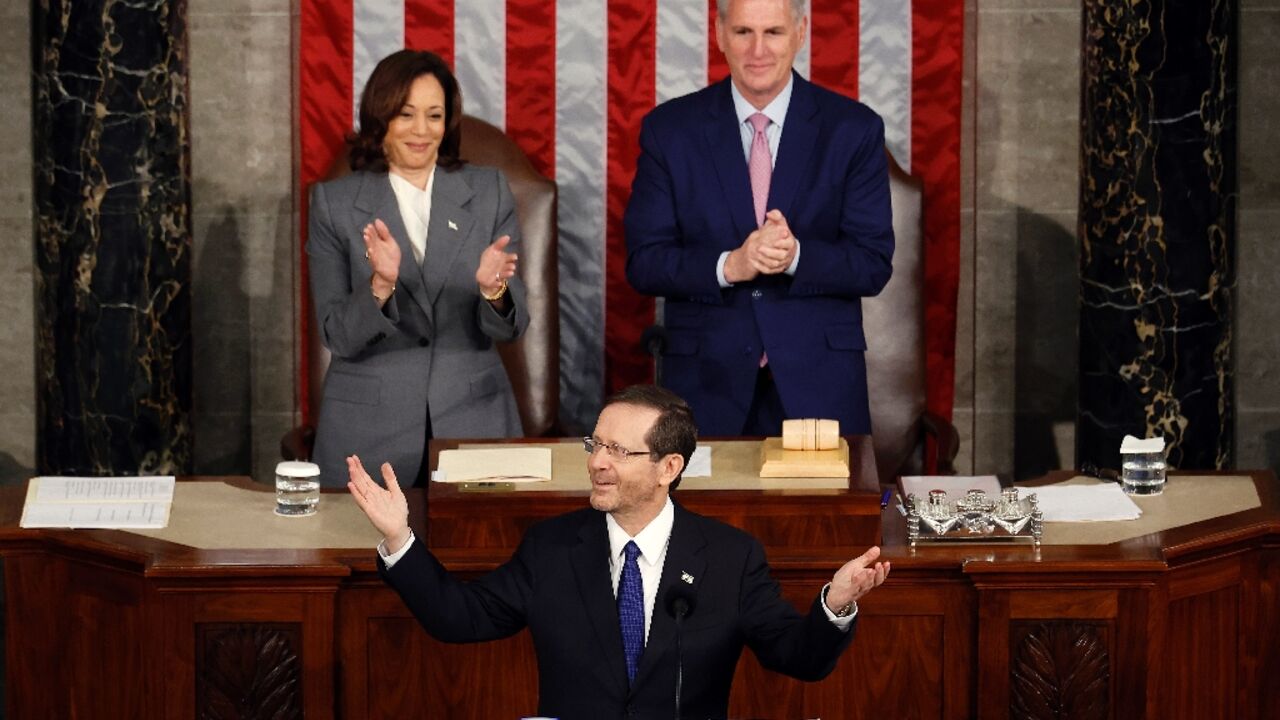 Israeli President Isaac Herzog addresses a joint meeting of the US Congress on July 19, 2023