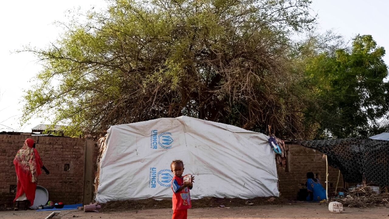 A displaced child outside a tent in al-Hasaheisa, where some of the more than 2.4 million people uprooted by Sudan's war have fled A displaced child outside a tent in al-Hasaheisa, where some of the more than 2.4 million people uprooted by Sudan's war have fled