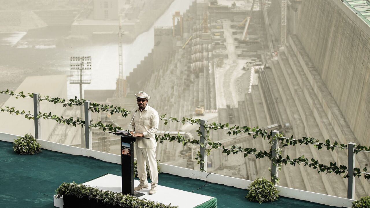 Ethiopia's Prime Minister Abiy Ahmed speaks during the first power generation ceremony at the site of the Grand Ethiopian Renaissance Dam.