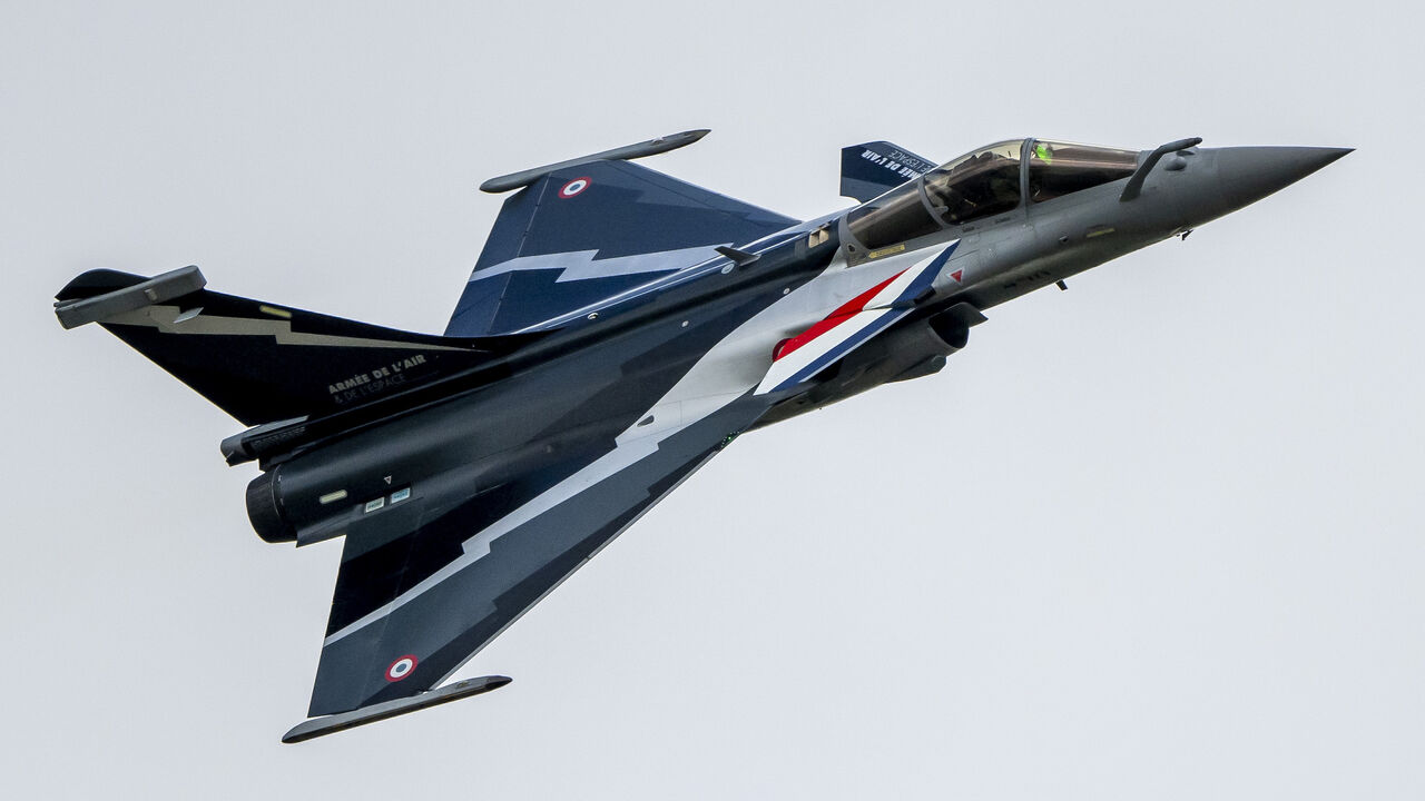 FAIRFORD, ENGLAND - JULY 15: A Dassault Rafale performs at RAF Fairford during the Royal Military Air Tattoo on July 15, 2023 in Fairford, England. Up to 150,000 people are expected to attend The Royal International Air Tattoo this weekend. It is the world's largest military air show, held annually in July, in support of The Royal Air Force Charitable Trust. (Photo by Matthew Horwood/Getty Images)