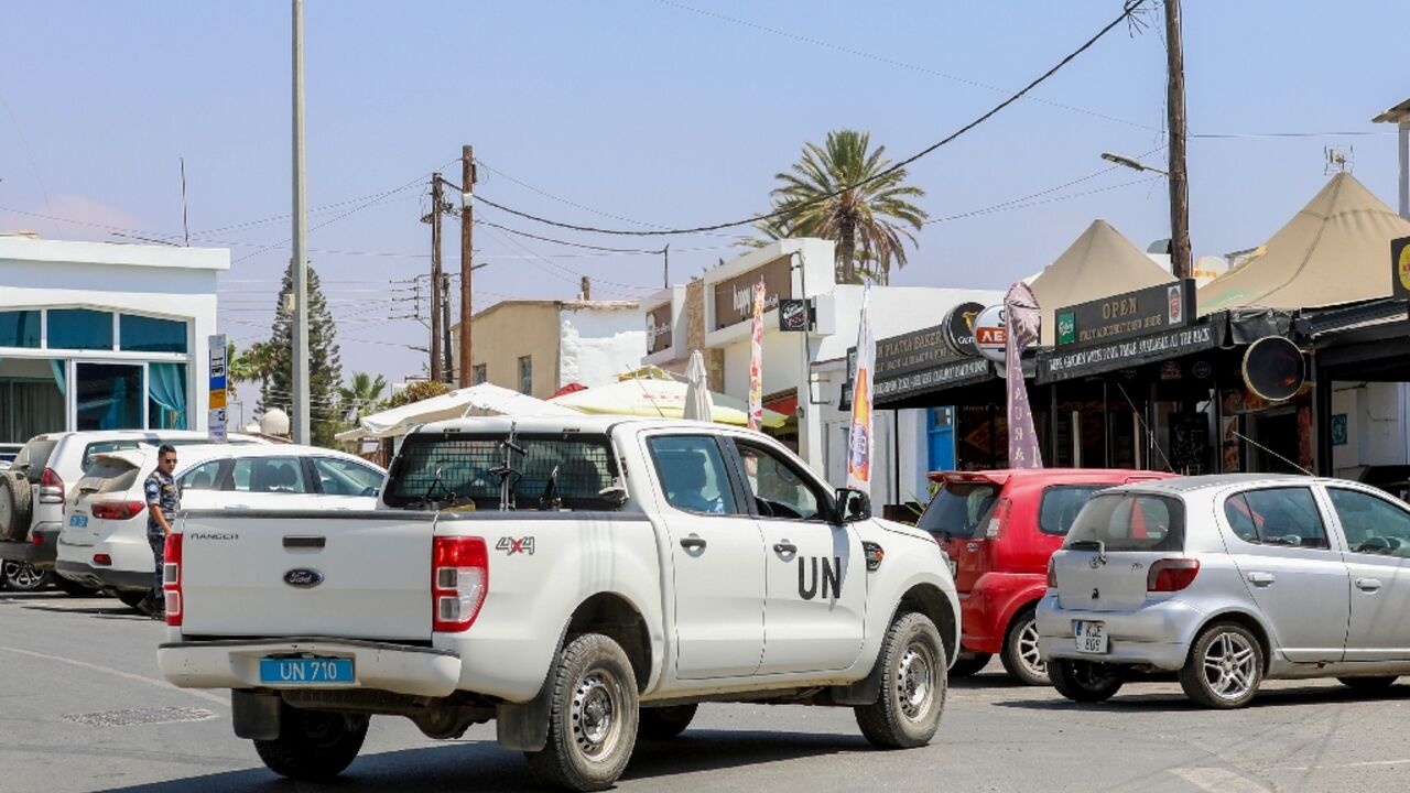 A United Nations vehicle in Pyla, a bi-communal village in the buffer zone that divides Cyprus A United Nations vehicle in Pyla, a bi-communal village in the buffer zone that divides Cyprus
