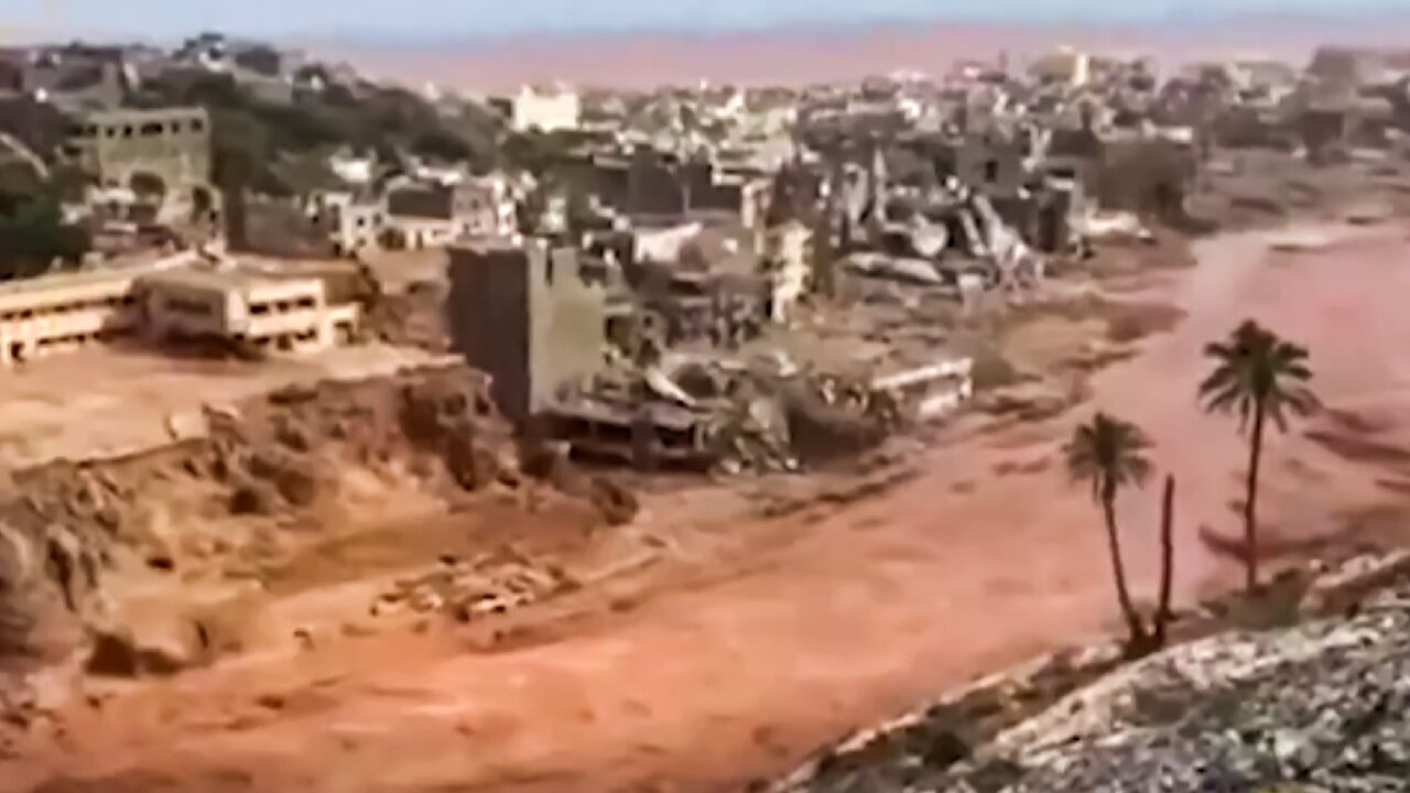 Libya's al-Masar television shows the flood-hit city of Derna on September 13 Libya's al-Masar television shows the flood-hit city of Derna on September 13