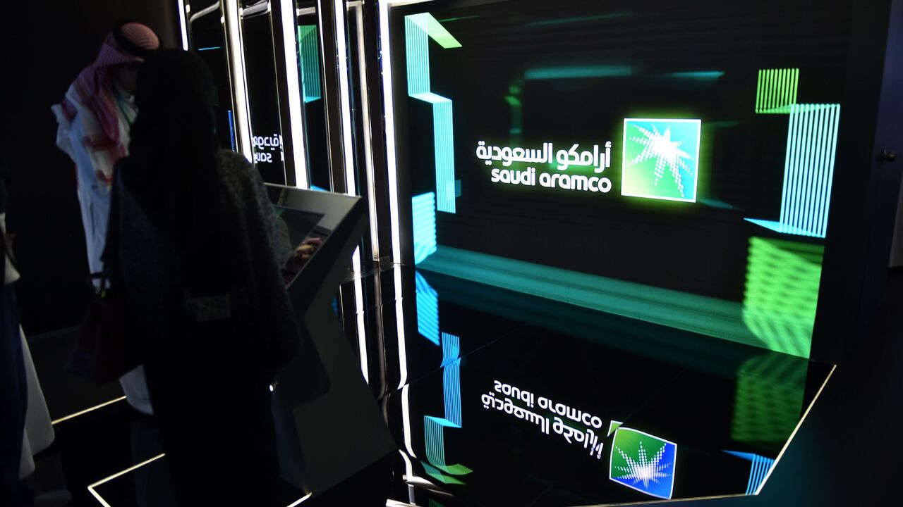 Visitors stop by the Aramco exhibition at the Misk Global Forum on innovation and technology, Riyadh, November 13, 2019.