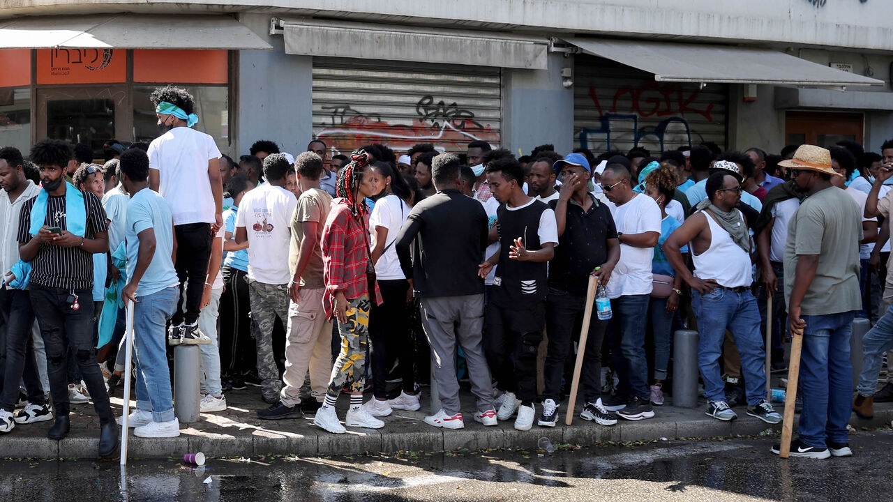 Eritrean asylum-seekers rally to protest an event organized by Eritrea's government in Tel Aviv, Israel, Sept. 2, 2023.