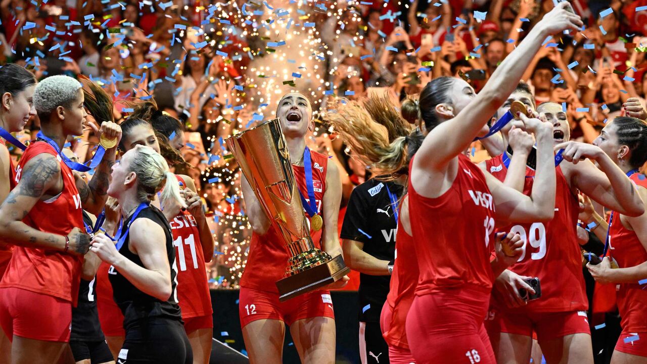 Turkey's team players celebrate their victory.