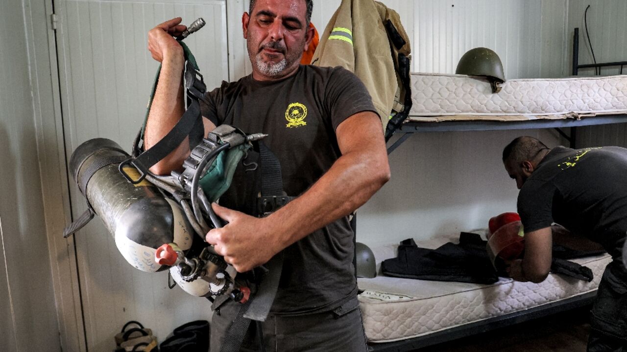 Members of the Civil Defense in Jdeidet Marjayoun Center 26 October 2023 Members of the Civil Defense in Jdeidet Marjayoun Center 26 October 2023