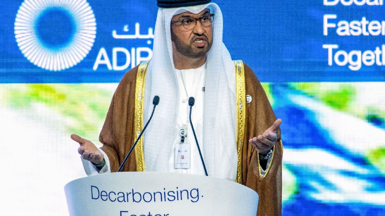 The president of the COP28 climate talks, Sultan Al Jaber, urged industry figures at the ADIPEC oil conference to curb emissions and expand use of renewables The president of the COP28 climate talks, Sultan Al Jaber, urged industry figures at the ADIPEC oil conference to curb emissions and expand use of renewables