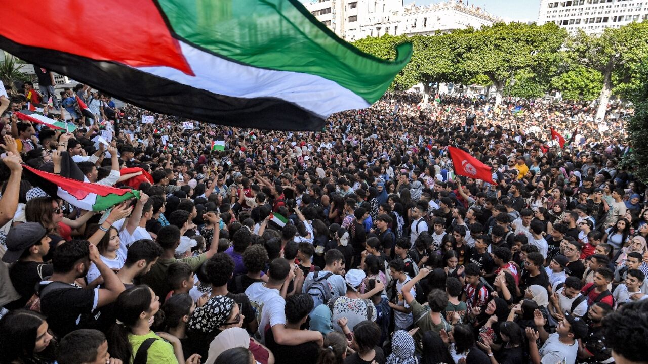 Protesters gather for an anti-Israel demonstration in Tunisia's capital
