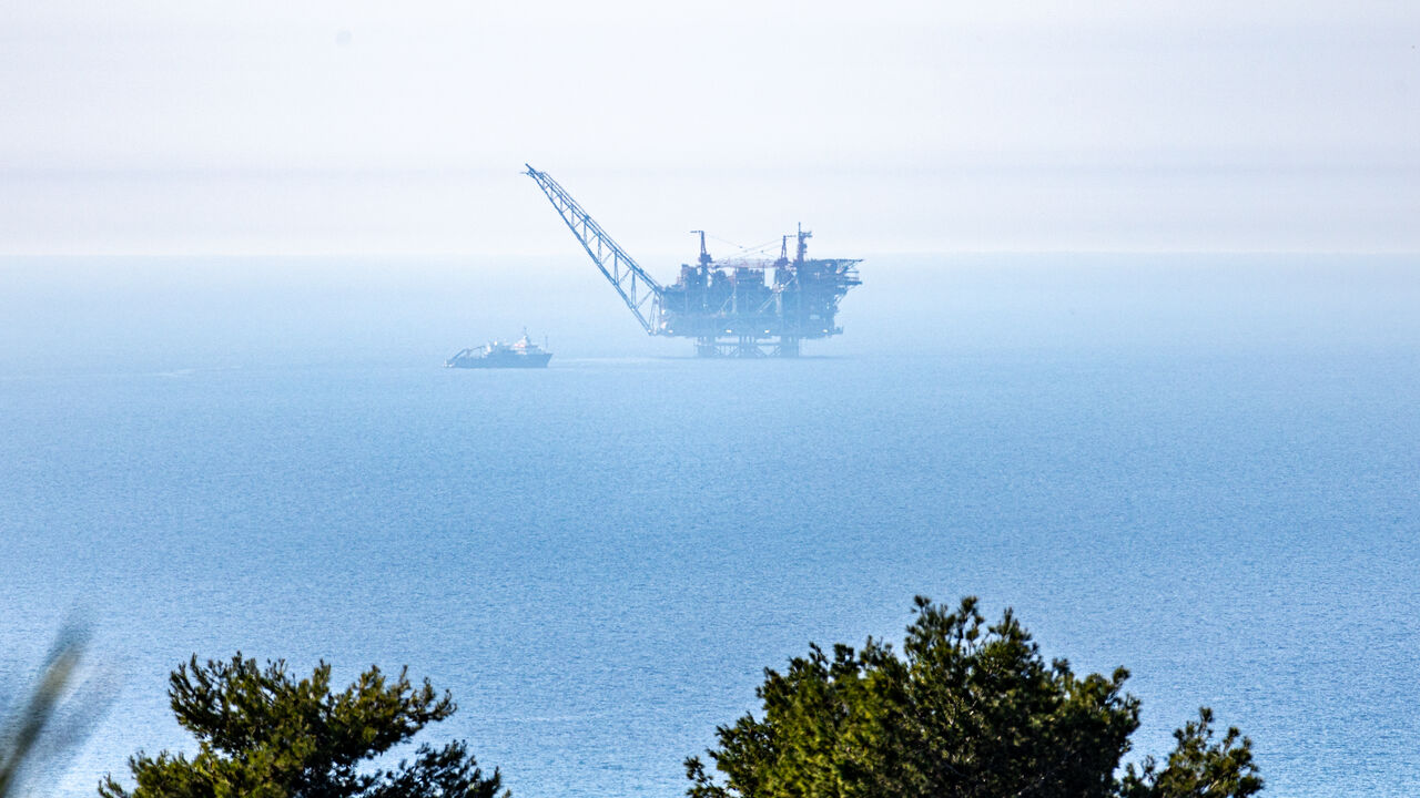 Israeli oil platform extracting natural gas from Mediterranean Sea.