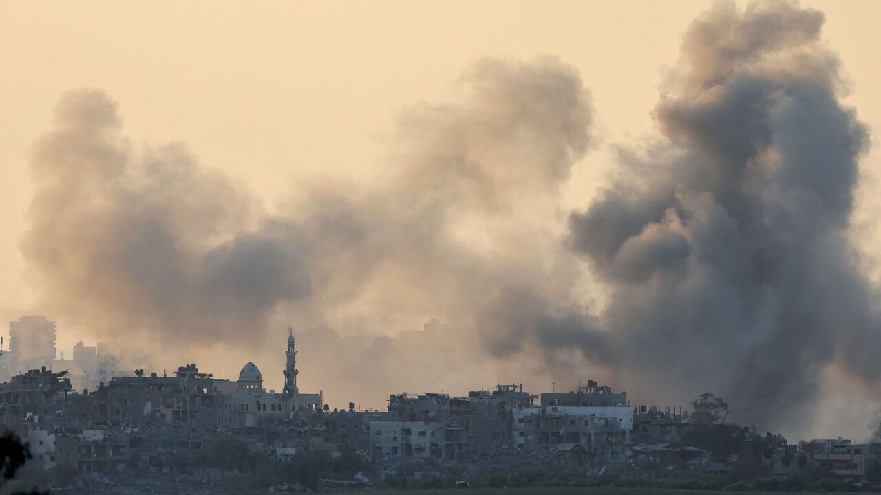 A picture taken from the southern Israeli side of the border with the Gaza Strip on Oct. 15, 2023.