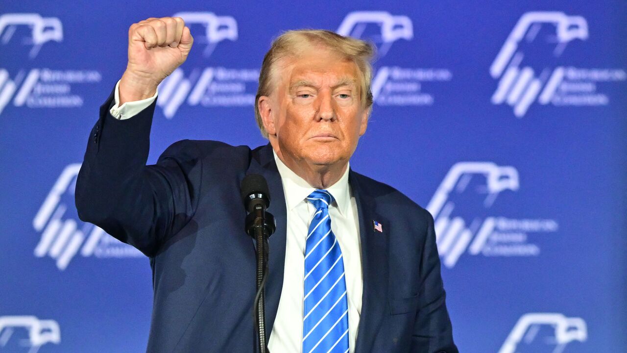 Former US president and Republican presidential candidate Donald Trump addresses the Republican Jewish Coalition (RJC) Annual Leadership Summmit on October 28, 2023 at the Venetian Conference Center in Las Vegas, Nevada. (Photo by Frederic J. BROWN / AFP) (Photo by FREDERIC J. BROWN/AFP via Getty Images)