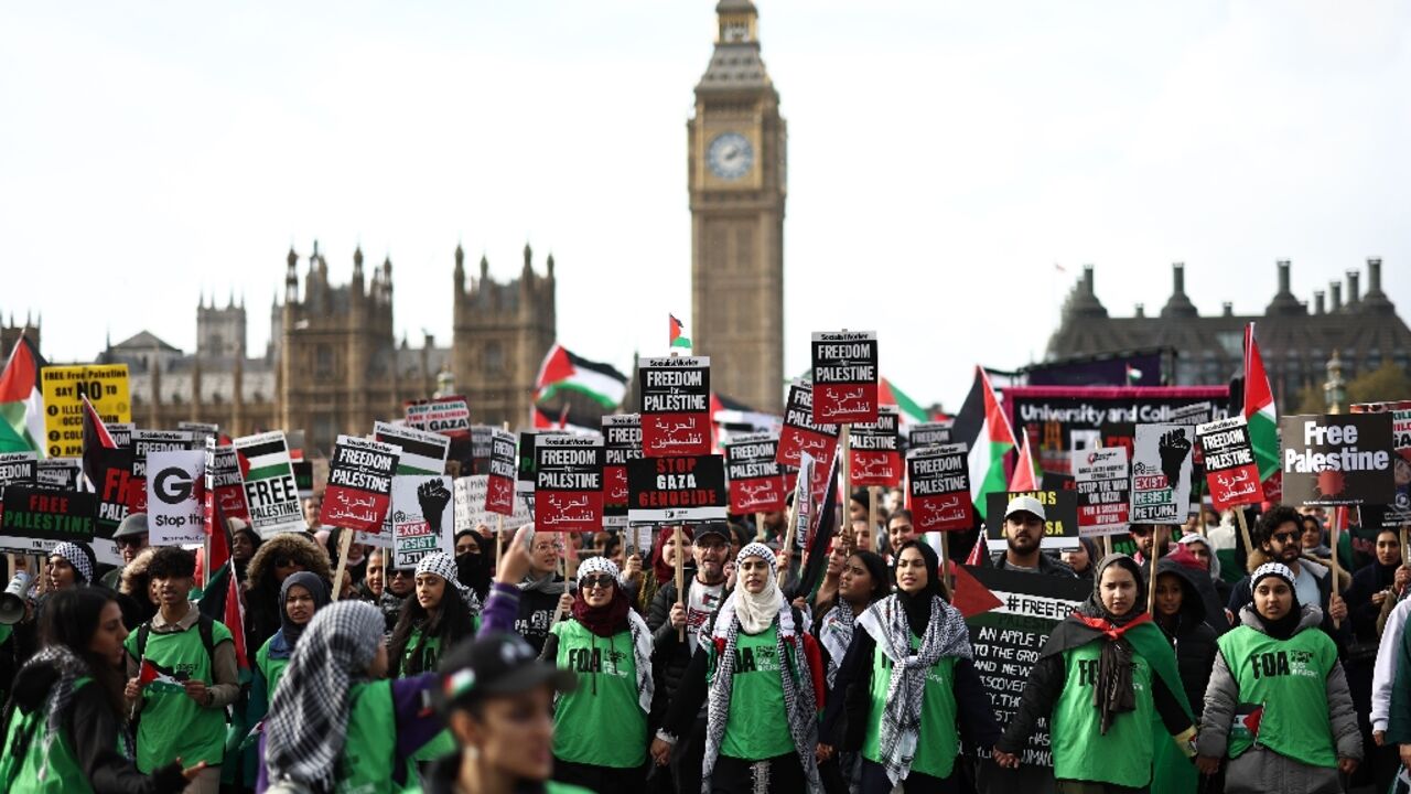 Many demonstrators waved Palestinian flags