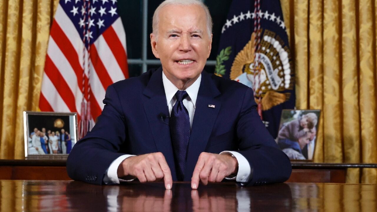 US President Joe Biden addressed the nation on Thursday on the conflict between Israel and Gaza and the Russian invasion of Ukraine US President Joe Biden addressed the nation on Thursday on the conflict between Israel and Gaza and the Russian invasion of Ukraine