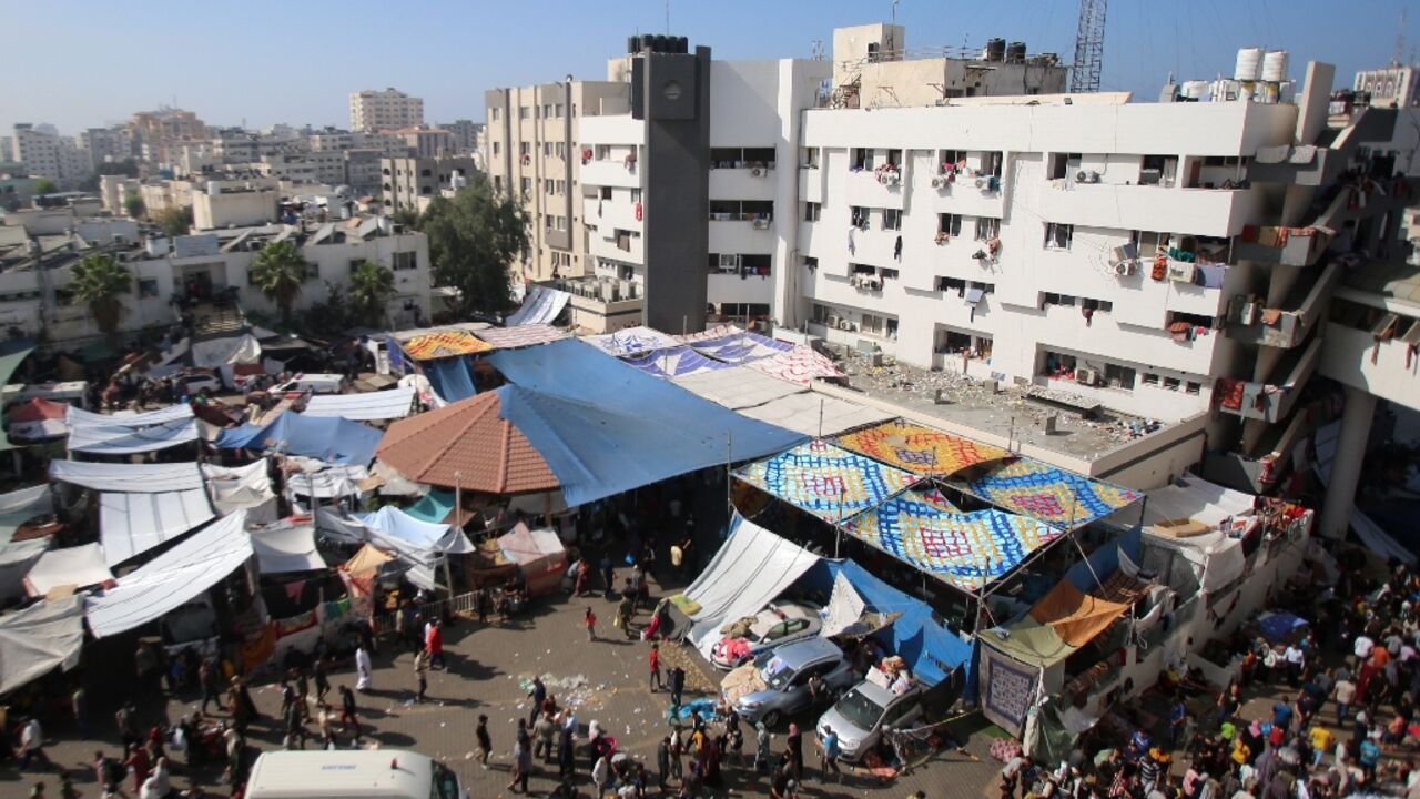 An aerial view shows the compound of Al-Shifa hospital in Gaza City on November 7, 2023 An aerial view shows the compound of Al-Shifa hospital in Gaza City on November 7, 2023