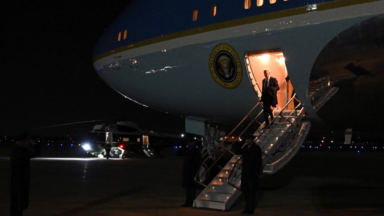 President Joe Biden steps off Air Force One upon arrival in Maryland on November 1, 2023, as he returns from Minnesota President Joe Biden steps off Air Force One upon arrival in Maryland on November 1, 2023, as he returns from Minnesota