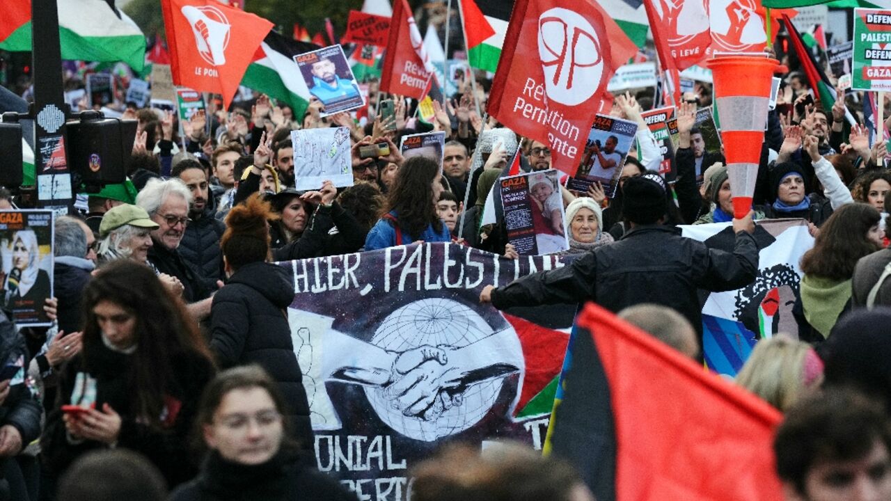 The left-wing organisers of the protest called for France to 'demand an immediate ceasfire' between Israel and Hamas militants The left-wing organisers of the protest called for France to 'demand an immediate ceasfire' between Israel and Hamas militants