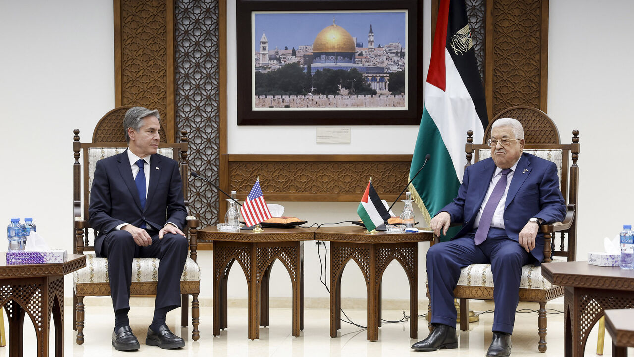 US Secretary of State Antony Blinken (L) meets with Palestinian president Mahmud Abbas at the Palestinian Muqataa Presidential Compound in the West Bank city of Ramallah on November 5, 2023, amid ongoing battles between Israel and the militant group Hamas. 
