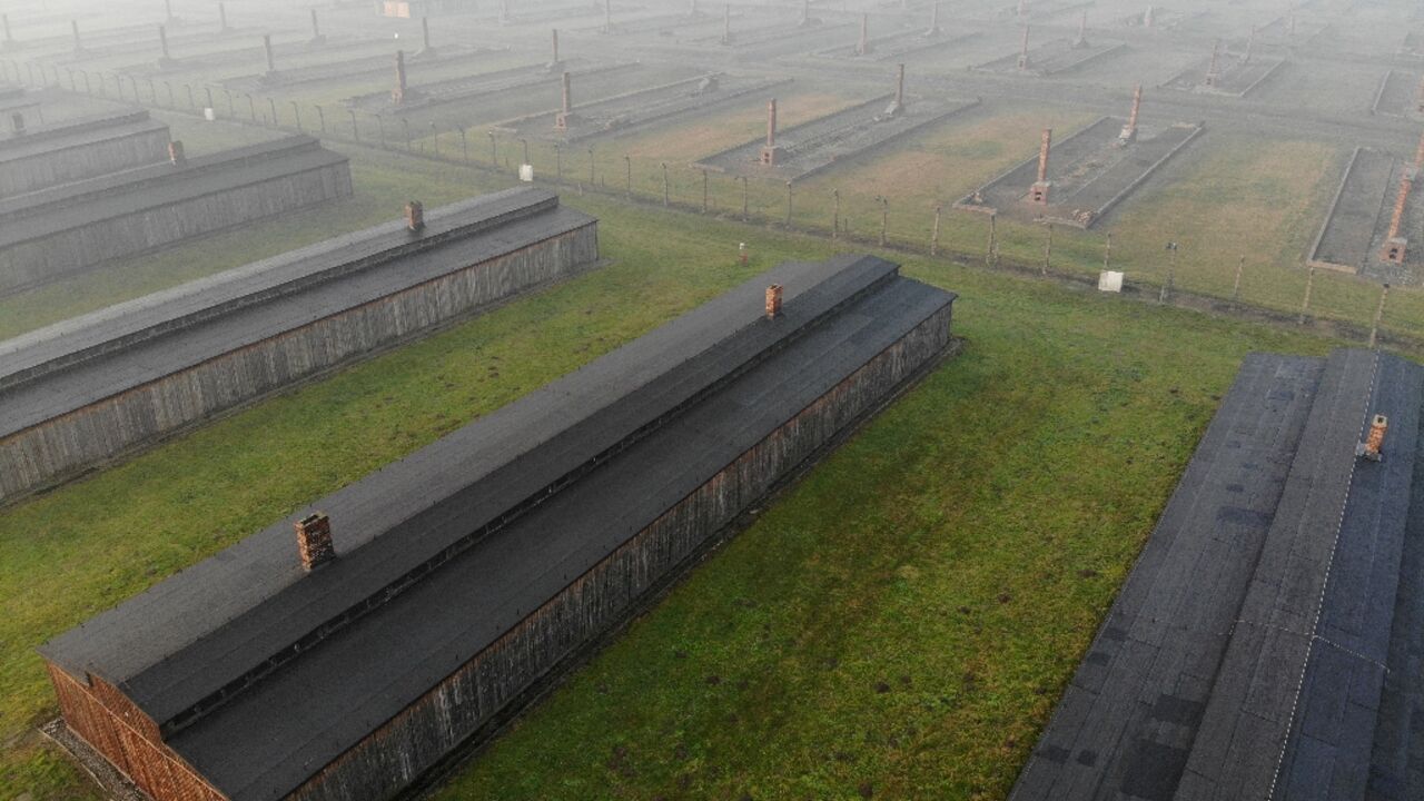 The remains of barracks for prisoners at the former German Nazi death camp Auschwitz II - Birkenau, now a museum and memorial site, in Oswiecim, Poland