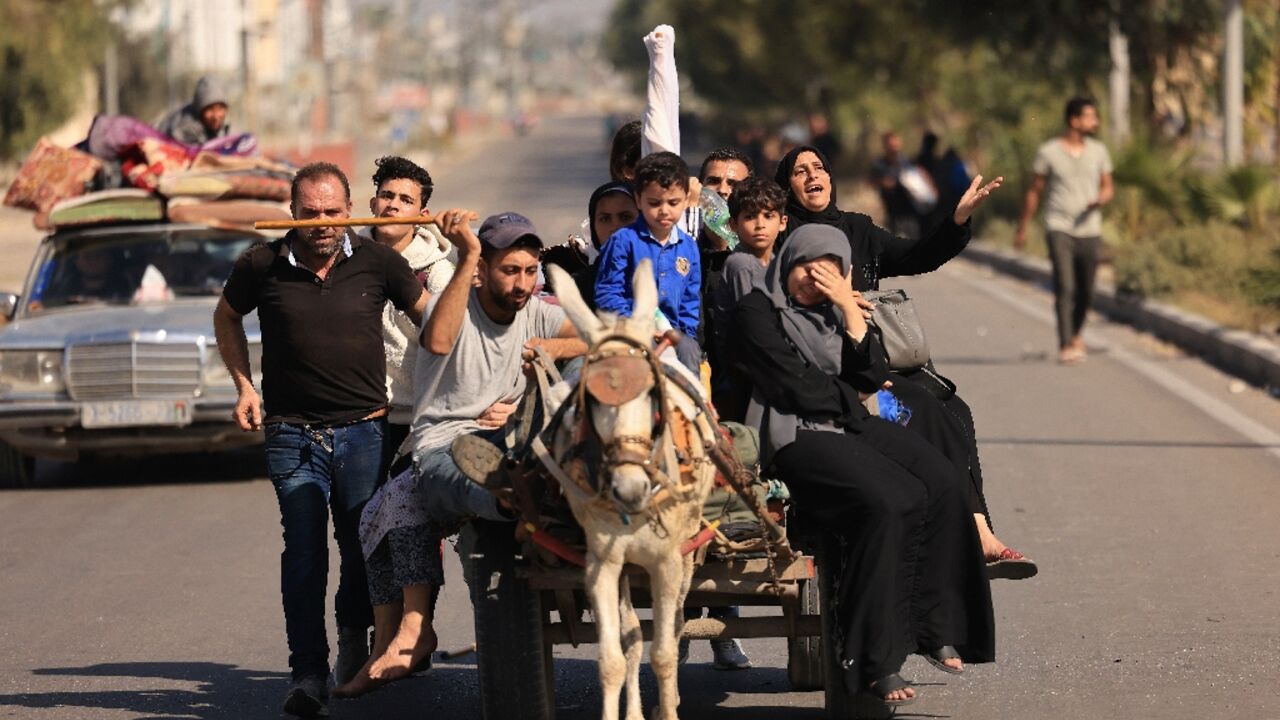 Palestinian refugees have been ordered by Israel to flee south for their own safety, although nowhere in Gaza is free of bombing. Palestinian refugees have been ordered by Israel to flee south for their own safety, although nowhere in Gaza is free of bombing.
