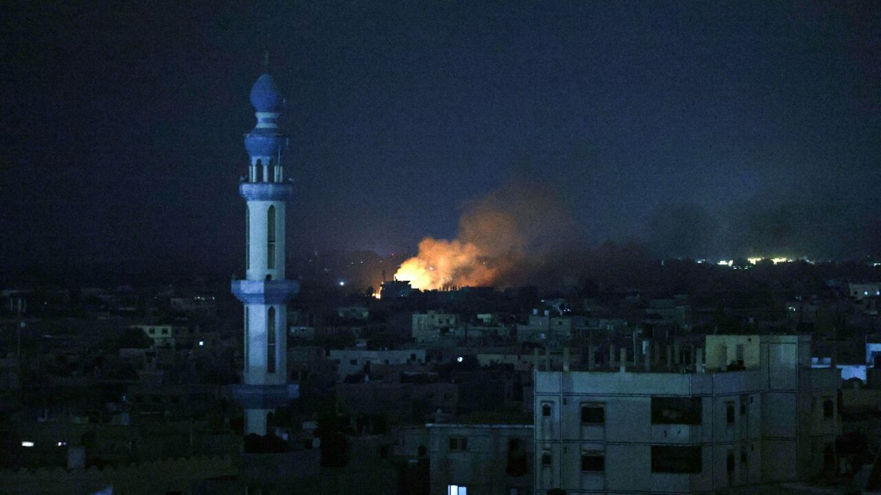 A fire burns following Israeli air strikes in Rafah in the southern Gaza Strip A fire burns following Israeli air strikes in Rafah in the southern Gaza Strip