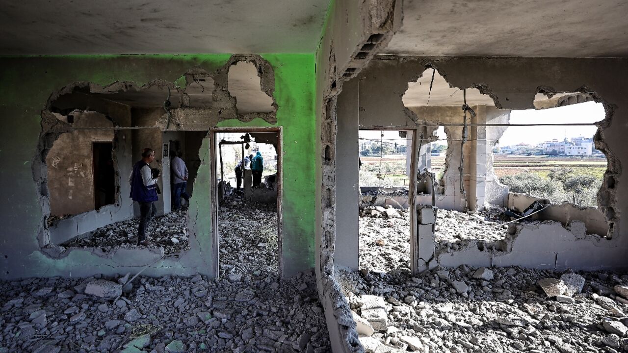 The apartment of Palestinian suspect Osama Bani Fadl who is accused of killing two Israeli settlers in Huwara in the occupied West Bank in August, after it was destroyed by the Israeli army on December 19, 2023 in nearby Aqraba